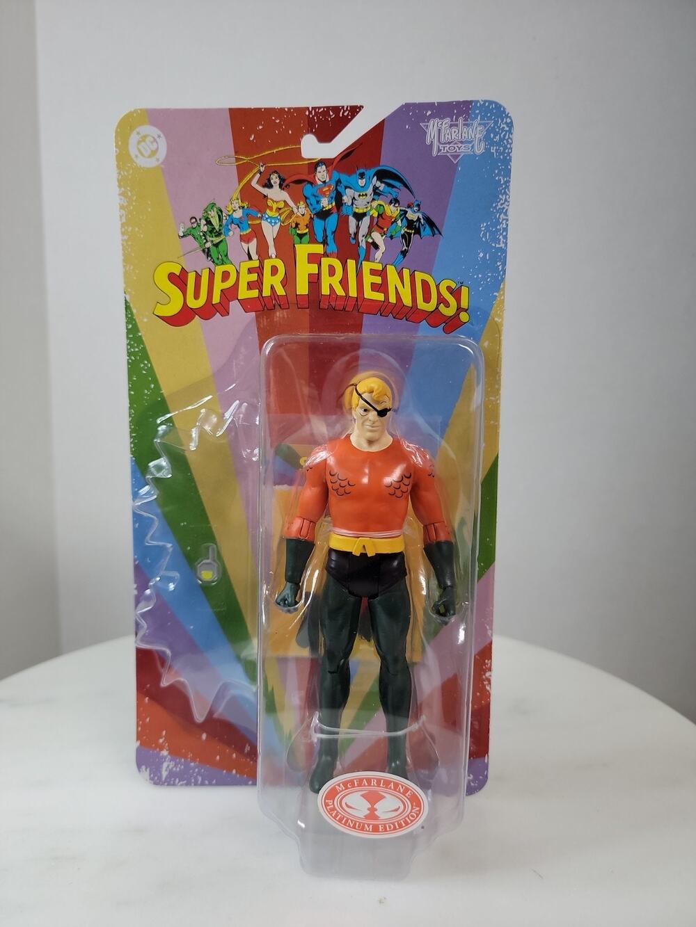 MCFARLANE DC RETRO SUPER FRIENDS EVIL AQUAMAN RED PLATINUM EDITION on Card